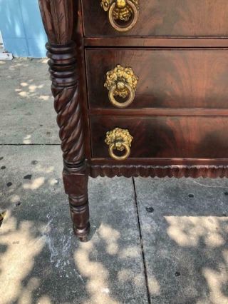 Antique Mahogany American Empire Chest of Drawers Brass Handles Circa 1850. 2