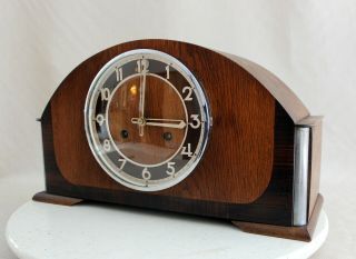 ART DECO GERMAN Table Clock Two Tone Oakwood 1930 7