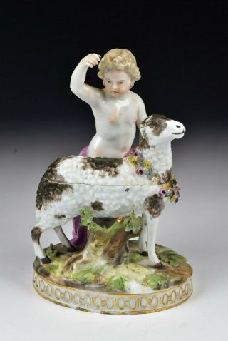Meissen Marcolini Period German Porcelain Figural Boy And Sheep Spice Box