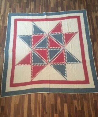 1880 - 1900 Antique Vtg Hand & Machine Quilted Quilt Star Spangled Banner 68”x68”