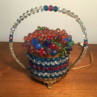 Czech (czechoslovakian) Antique Glass Fruit Basket Lamp Marked &