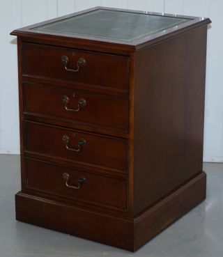 MAHOGANY WITH GREEN LEATHER DOUBLE FILING CABINET MATCHING DESK AVAILABLE SILVER 3