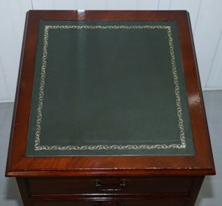 MAHOGANY WITH GREEN LEATHER DOUBLE FILING CABINET MATCHING DESK AVAILABLE SILVER 6