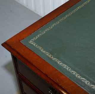 MAHOGANY WITH GREEN LEATHER DOUBLE FILING CABINET MATCHING DESK AVAILABLE SILVER 8