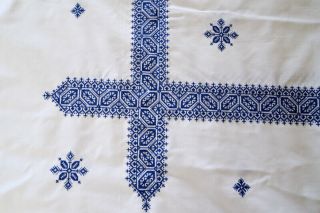 Embroidered Tablecloth Blue Handmade Vintage Moroccan Embroidered 12 napkins 3
