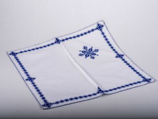 Embroidered Tablecloth Blue Handmade Vintage Moroccan Embroidered 12 napkins 7