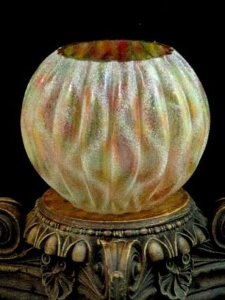 Lg Antique Bohemian Victorian Rainbow & Applied Frit Art Glass Rose Bowl Vase