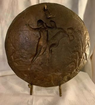 Antique French dragonfly Nude Women bronze Art Nouveau Deco Wall Plaque SIGNED 11