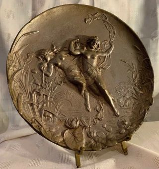 Antique French dragonfly Nude Women bronze Art Nouveau Deco Wall Plaque SIGNED 3
