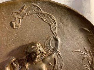 Antique French dragonfly Nude Women bronze Art Nouveau Deco Wall Plaque SIGNED 6