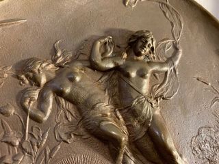 Antique French dragonfly Nude Women bronze Art Nouveau Deco Wall Plaque SIGNED 9