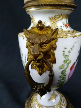 Antique French Sevres Bronze Mounted Porcelain Lidded Urn Vase Birds Of Paradise 4