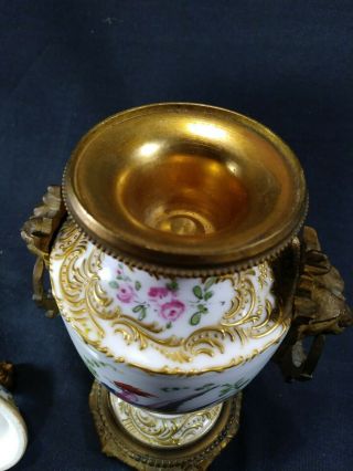 Antique French Sevres Bronze Mounted Porcelain Lidded Urn Vase Birds Of Paradise 7