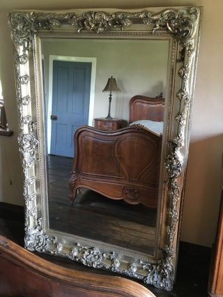 Large Antique Silver Ornate French Statement Floor Leaner Dress Wall Mirror 6ft 3