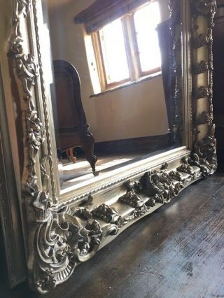 Large Antique Silver Ornate French Statement Floor Leaner Dress Wall Mirror 6ft 4