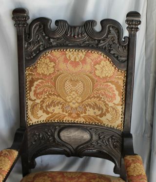 Antique Match Large Oak Highly carved arm Chairs - Upholstered Seats 2