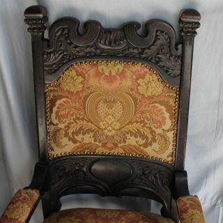 Antique Match Large Oak Highly carved arm Chairs - Upholstered Seats 5