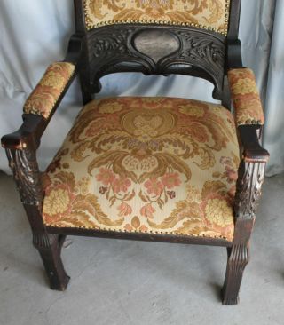 Antique Match Large Oak Highly carved arm Chairs - Upholstered Seats 6