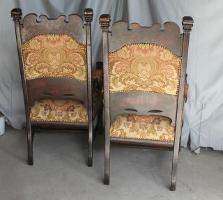 Antique Match Large Oak Highly carved arm Chairs - Upholstered Seats 7