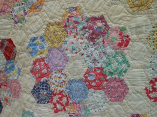 Early 20th Century Flour Sack Patchwork Grandmother ' s Garden Quilt 2