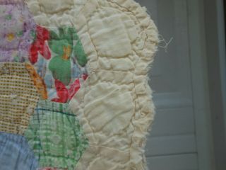 Early 20th Century Flour Sack Patchwork Grandmother ' s Garden Quilt 5