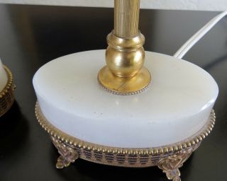 Antique Small Pair French Alabaster Marble Boudoire Side Table Lamps Gold Gilt 6