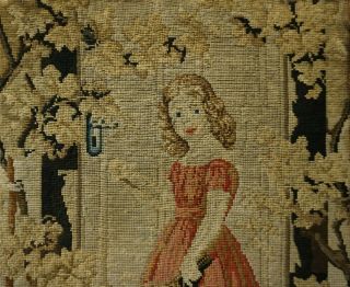LATE 19TH CENTURY NEEDLEPOINT OF A YOUNG GIRL HOLDING A FLORAL BOUQUET - c.  1870 3
