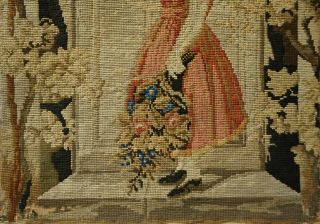 LATE 19TH CENTURY NEEDLEPOINT OF A YOUNG GIRL HOLDING A FLORAL BOUQUET - c.  1870 4