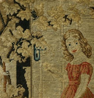 LATE 19TH CENTURY NEEDLEPOINT OF A YOUNG GIRL HOLDING A FLORAL BOUQUET - c.  1870 5