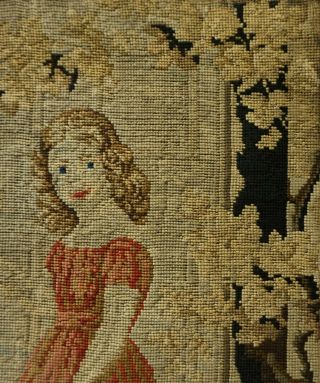 LATE 19TH CENTURY NEEDLEPOINT OF A YOUNG GIRL HOLDING A FLORAL BOUQUET - c.  1870 6