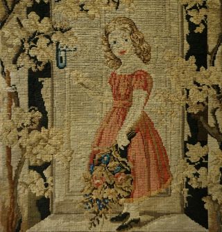 LATE 19TH CENTURY NEEDLEPOINT OF A YOUNG GIRL HOLDING A FLORAL BOUQUET - c.  1870 9