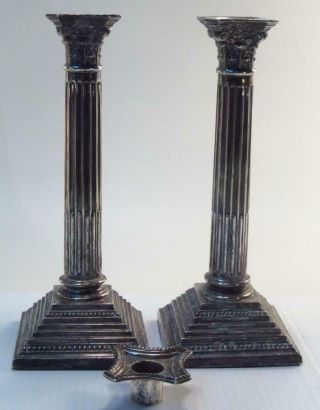 English Sterling Corinthian Column Tall Antique Candle Holders