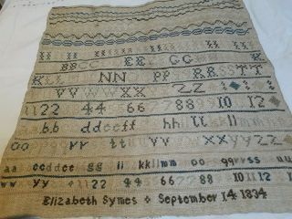 Antique 1834 Georgian Sampler Elizabeth Symes Hand Embroidery