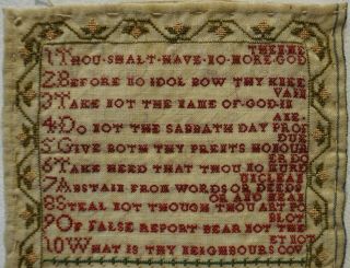 VERY SMALL EARLY 19TH CENTURY HOUSE & COMMANDMENTS SAMPLER BY ALISON MURRAY 1812 2