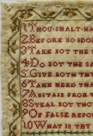 VERY SMALL EARLY 19TH CENTURY HOUSE & COMMANDMENTS SAMPLER BY ALISON MURRAY 1812 4
