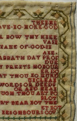 VERY SMALL EARLY 19TH CENTURY HOUSE & COMMANDMENTS SAMPLER BY ALISON MURRAY 1812 5