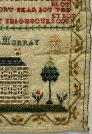 VERY SMALL EARLY 19TH CENTURY HOUSE & COMMANDMENTS SAMPLER BY ALISON MURRAY 1812 7