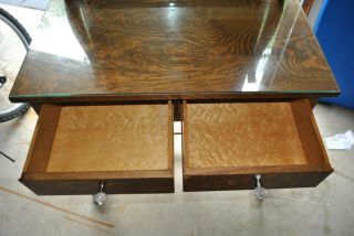 Antique Walnut Wood Vanity with Swivel Mirror,  with custom made glass top 2