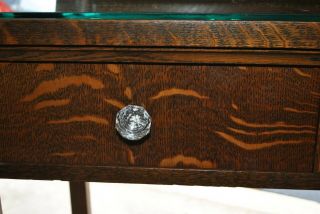 Antique Walnut Wood Vanity with Swivel Mirror,  with custom made glass top 3