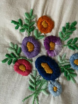 LARGE VINTAGE HAND EMBROIDERED POSIES FLORAL FLOWER TABLECLOTH FOR REPURPOSING 10