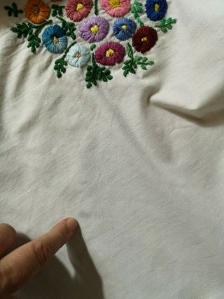 LARGE VINTAGE HAND EMBROIDERED POSIES FLORAL FLOWER TABLECLOTH FOR REPURPOSING 12