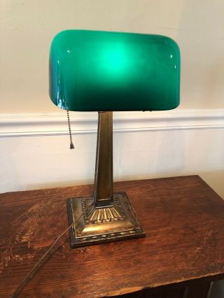 Antique Brass Emeralite 1920s Desk Lamp