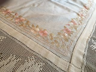 Antique Silk Work Embroidery And Crochet Tablecloth 3