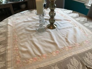 Antique Silk Work Embroidery And Crochet Tablecloth 4