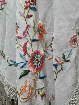 ANTIQUE 1930s VINTAGE SHAWL HAND EMBROIDERED SILK PIANO FRINGE 7