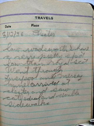 HANDWRITTEN TRAVEL DIARY - Cottage & Car - Tour - Great Britain - Europe - Alps - 1936 12