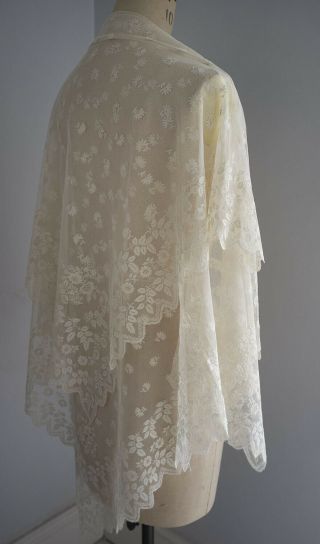 Antique embroidered net lace veil / shawl 3