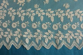 Antique embroidered net lace veil / shawl 7