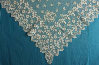 Antique embroidered net lace veil / shawl 9