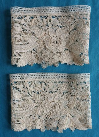 Pair 19th century Brussels duchesse lace cuffs 2